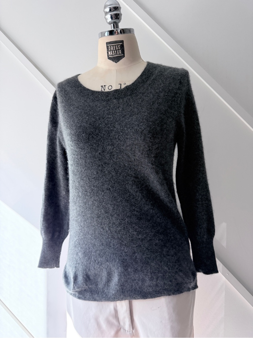 J.Crew Everyday Cashmere 3/4 Sleeve Crewneck Sweater XS Charcoal Grey